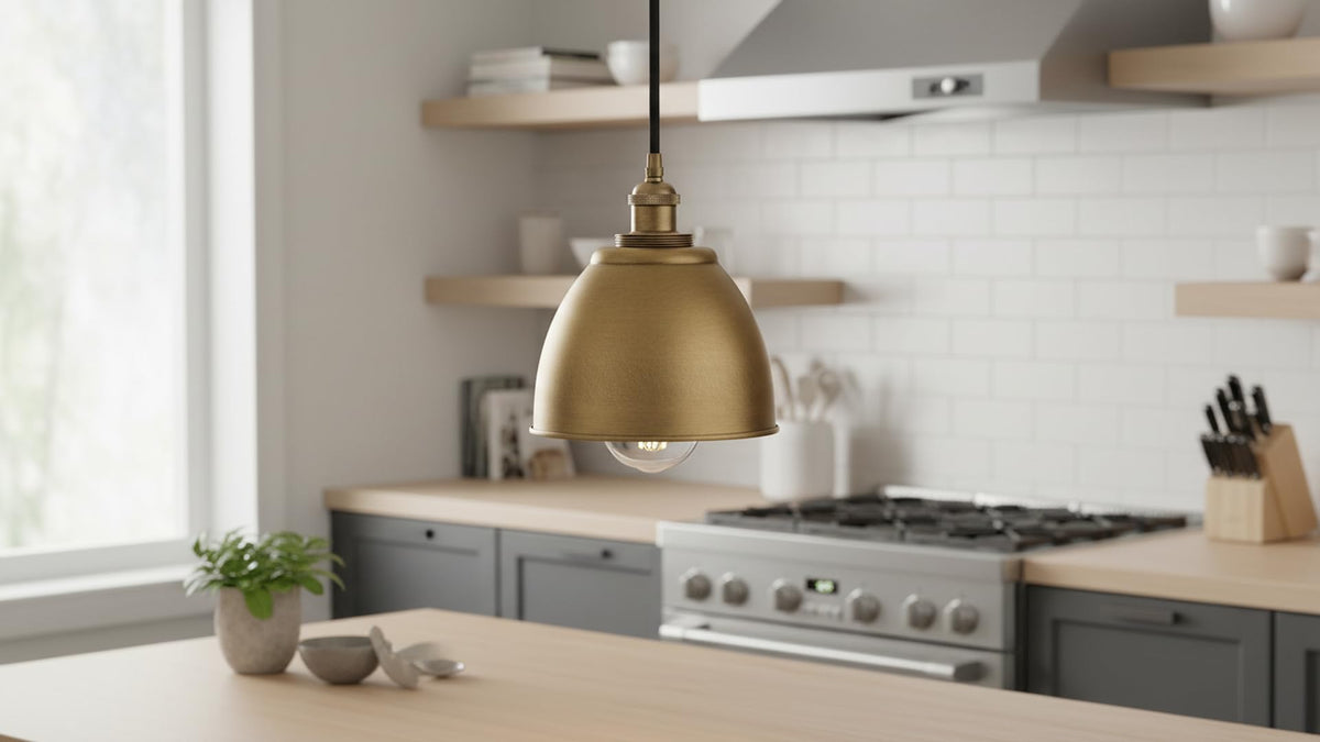 21601-31,Replacement Metal Shade for Pendant Light,Acid-Etched Burnished Brass,7-7/8"W x 5-3/4"H,Center Hole 1-5/8" (Acid Finish Burnished Brass with Gold inside)