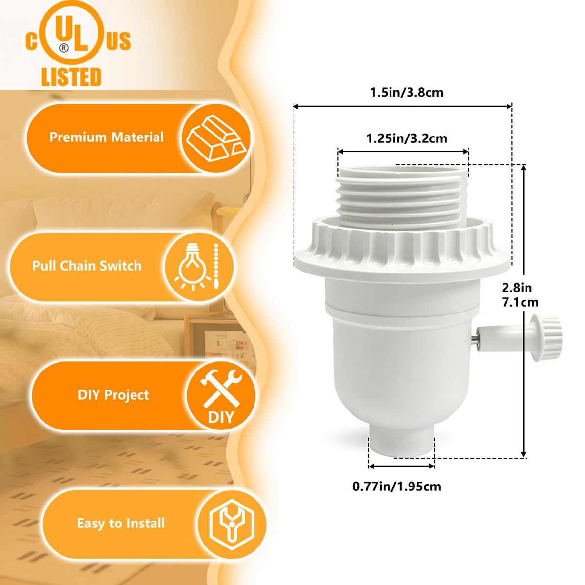 UL Listed E26 Light Socket (White)