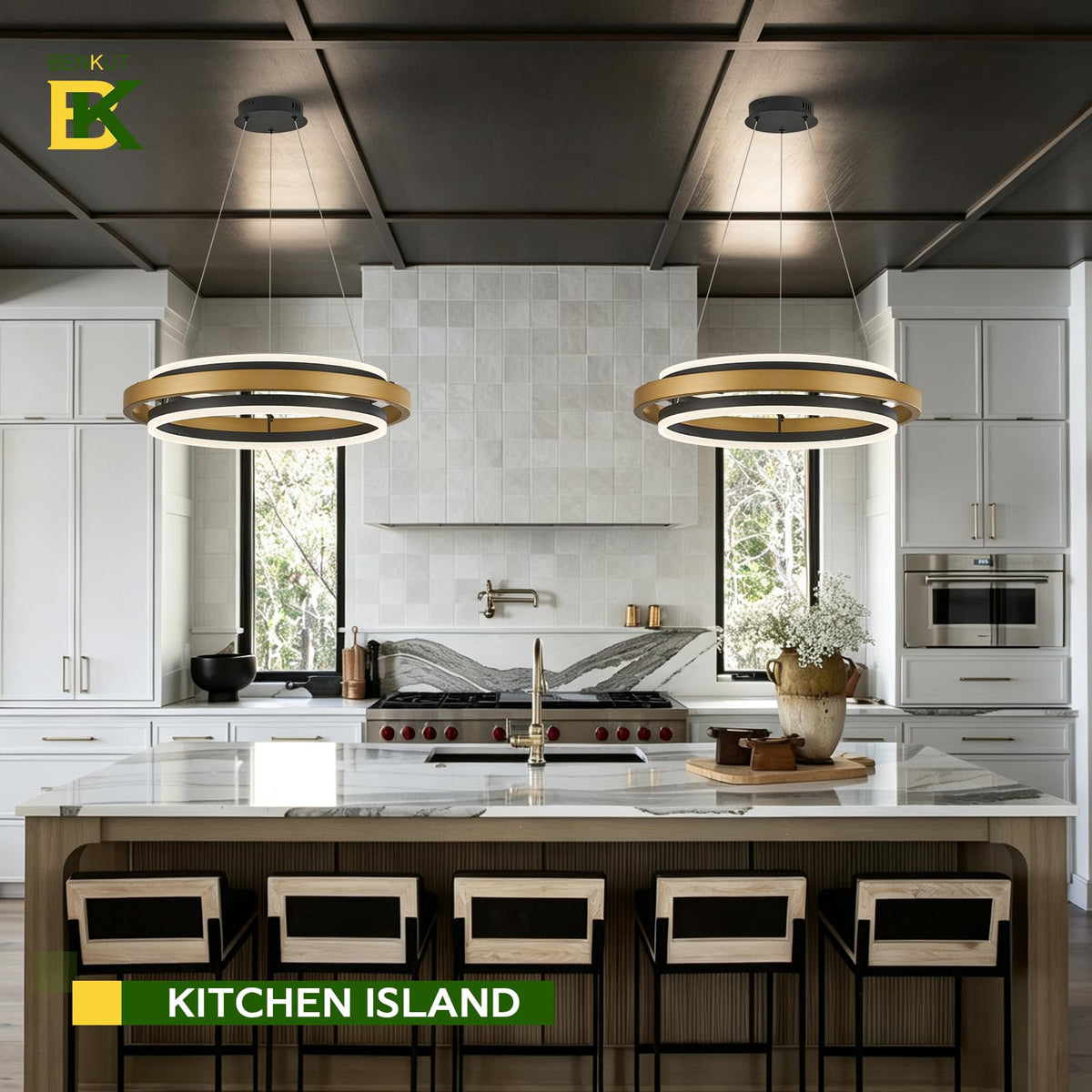 2 Rings Modern LED Chandelier Black Gold with Remote (Black Gold / 2 Rings 24 inches Up&Down)
