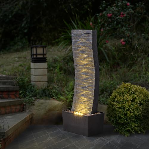 Outdoor Water Fountain (Grey Curved Faux Slate)