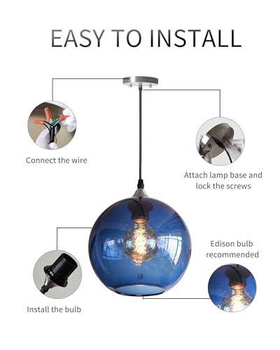 Blue Glass Pendant Lights (Blue 2-Pack / 8.7" Diam)
