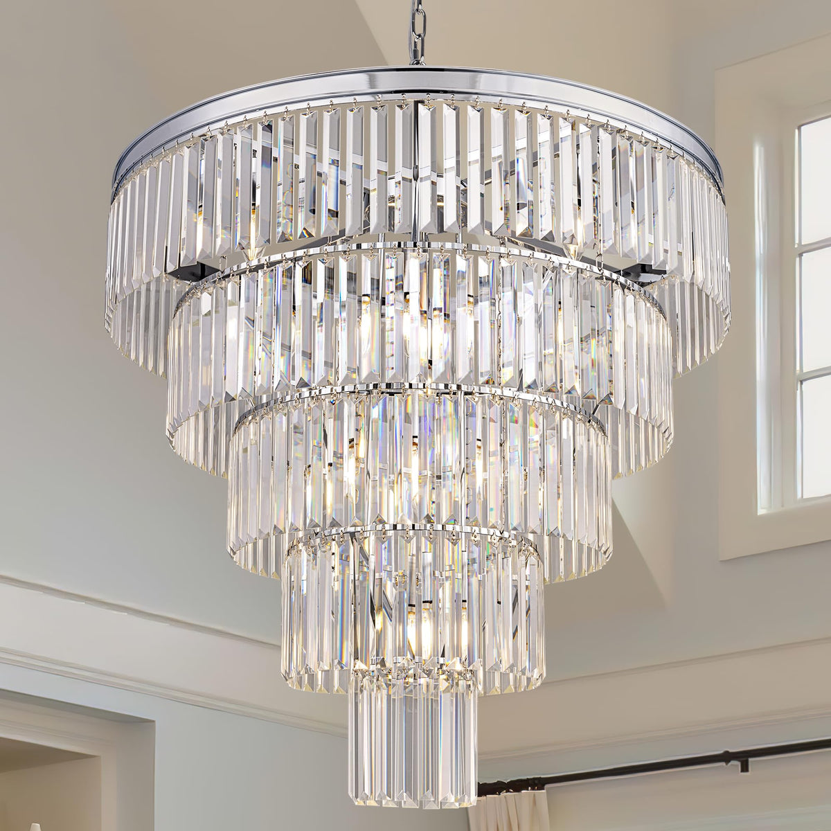 Large Crystal Chandelier 31.5 inch (31.5 Inches / Chrome)
