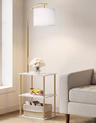 Floor Lamp with Table (Marble White+Gold)