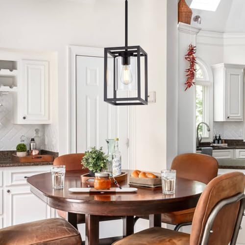 1 Light Farmhouse Pendant Lighting Black Cage Chandelier Glass Shade Contemporary Modern Kitchen Island Lights Fixtures Ceiling Hanging Dining Room Living Room (Black / 1 Light)