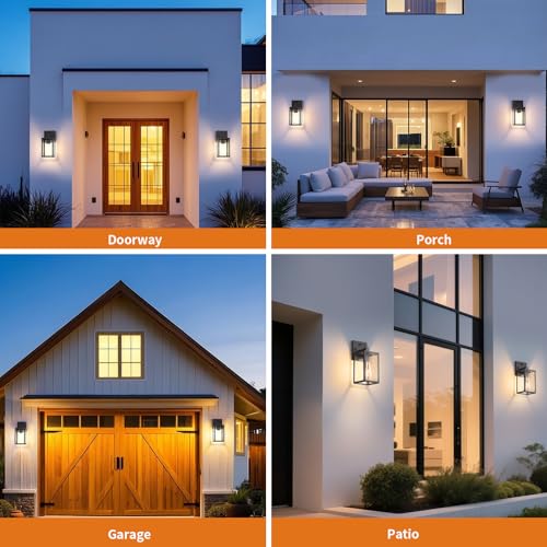 2 Pack Dusk to Dawn Exterior Lighting Fixtures Wall Mount (Black / Small-10.24'')