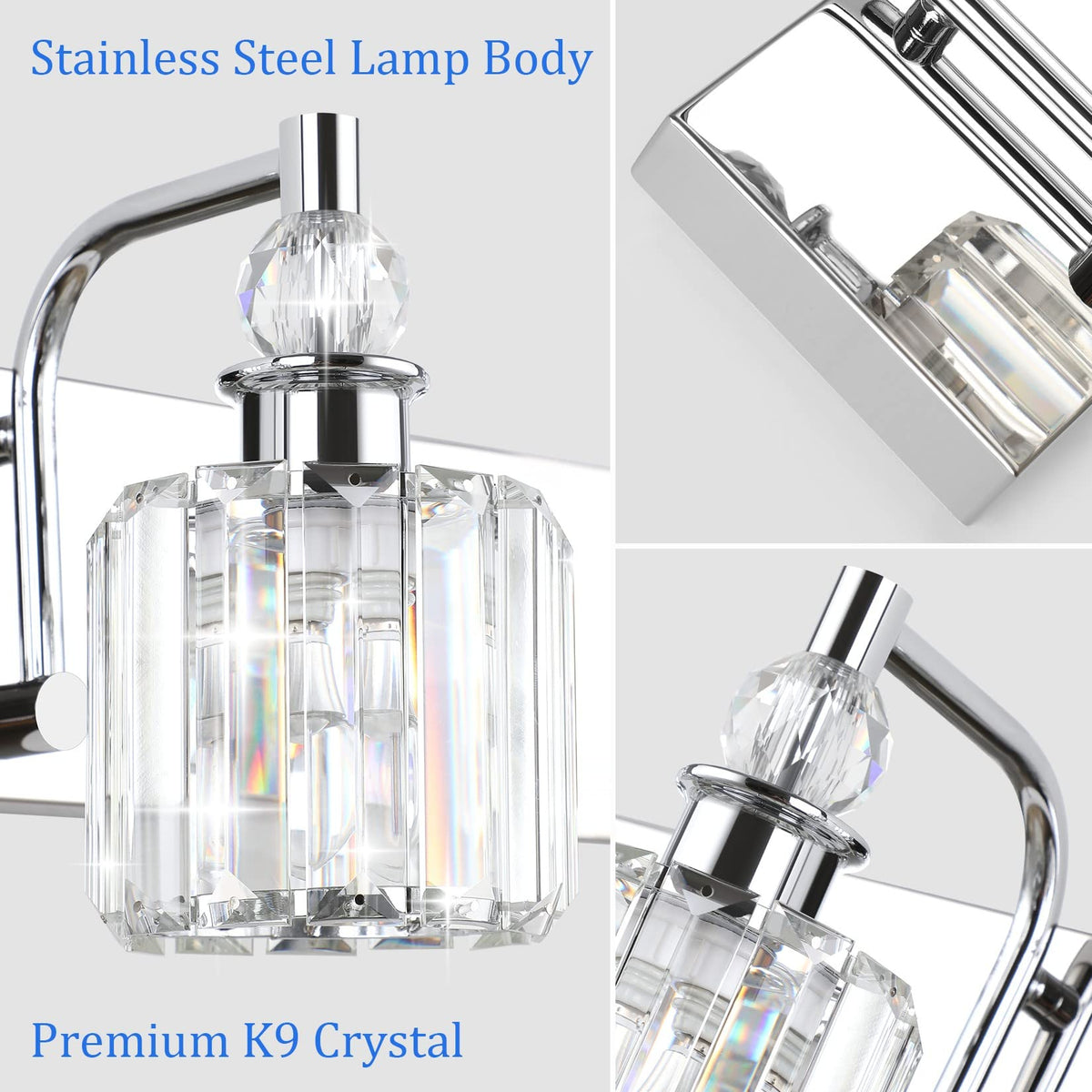 Crystal Vanity Light Fixtures 3 Light Modern Crystal Bathroom Lights Fixtures Over Mirror Stainless Steel Chrome Vanity Light for Bathroom Wall Lights Fixtures (Chrome / 24 inch)