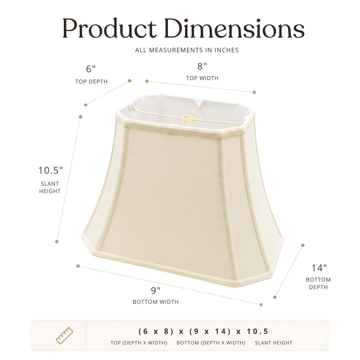 BSO-710-14LNEG-2 Rectangle Cut Corner Basic Lamp Shade, (6x8) x (9x14) x 10.5, Linen Eggshell, 2-Pack ((6x8) x (9x14) x 10.5 / Linen Eggshell - 2 Pack)
