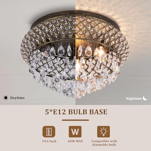 19.5'' Crystal Bronze Chandelier (19.6"Wx11.3"H / Bronze)