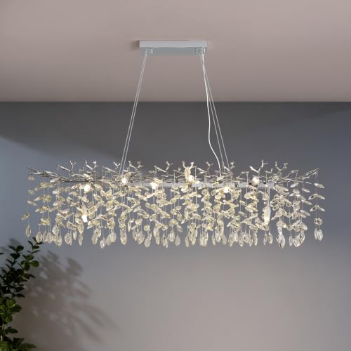Modern Crystal Tree Branches Chandelier (Silver / Rectangular 47.5")
