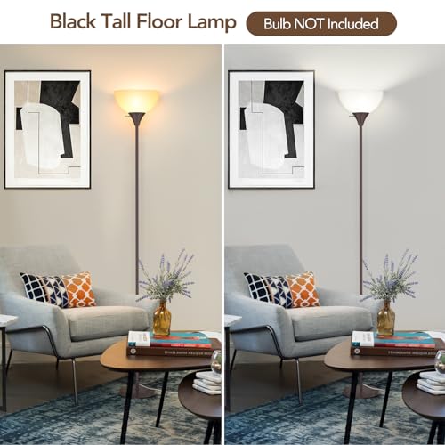 Floor Lamp LED Standing Lamps with White Plastic Shade (Brown)