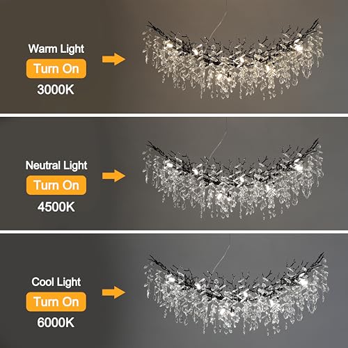 Modern Crystal Tree Branches Chandelier (Black / Arc 47.5")