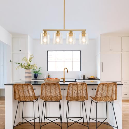 4 LightBrushed Gold Kitchen Island Lighting (Gold & Clear Glass / 4 Light)