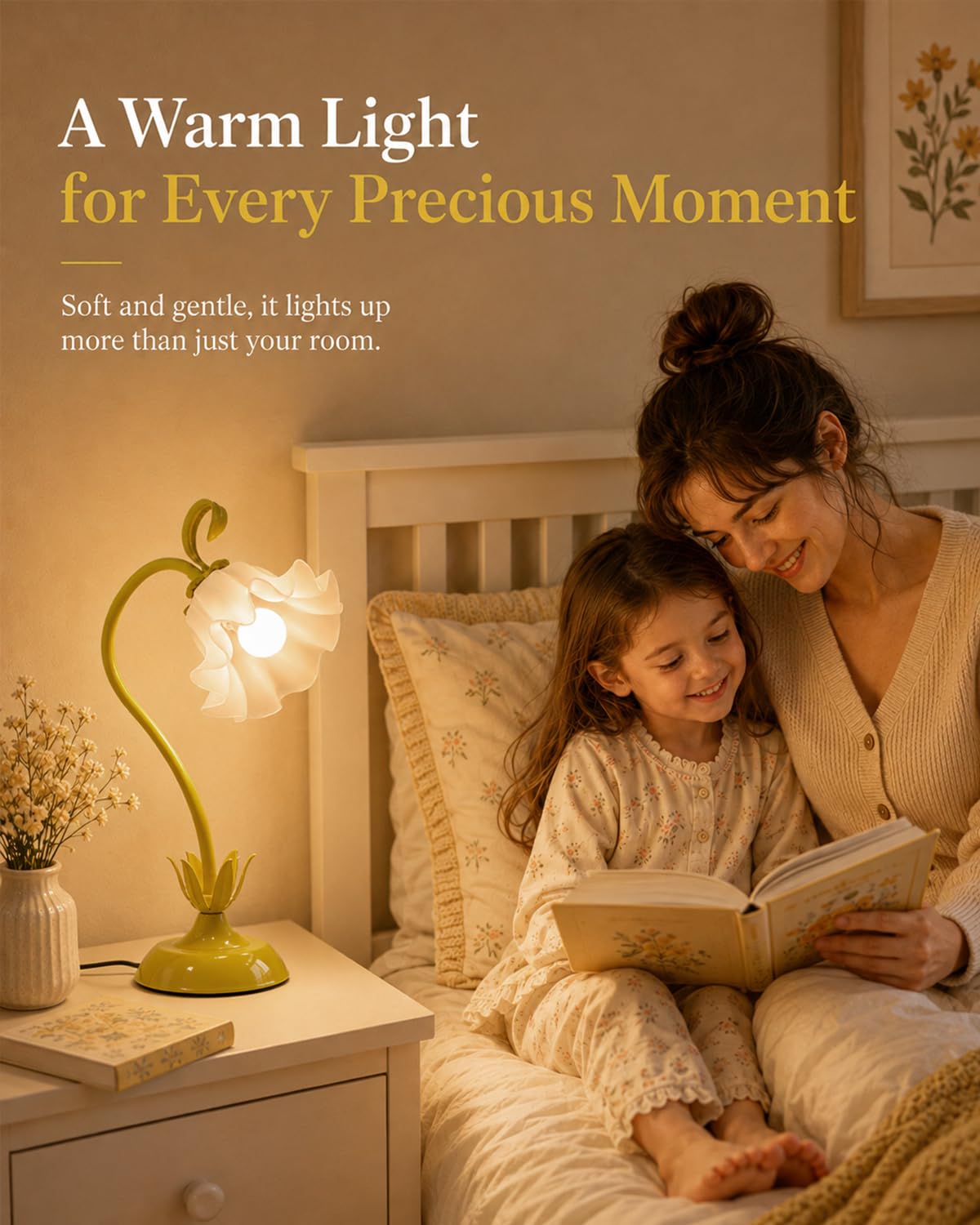 Flower Table Lamp Cute Desk Lamp for Bedroom Home Decor (Yellow / Medium)