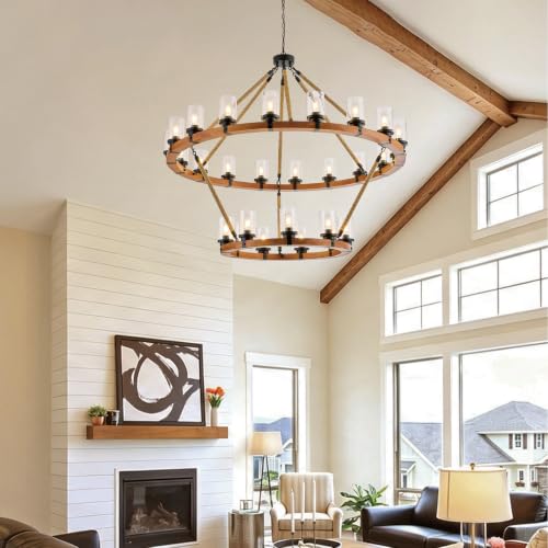 Rustic 6 Light Wagon Wheel Chandelier