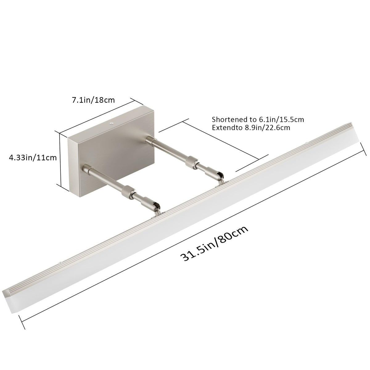 31.5 inch Modern Brushed Nickel Vanity Light Adjustable Bathroom Light Fixtures Over Mirror Rotatable Vanity Lighting 5500K (Brushed Nickel / 31.5 in)