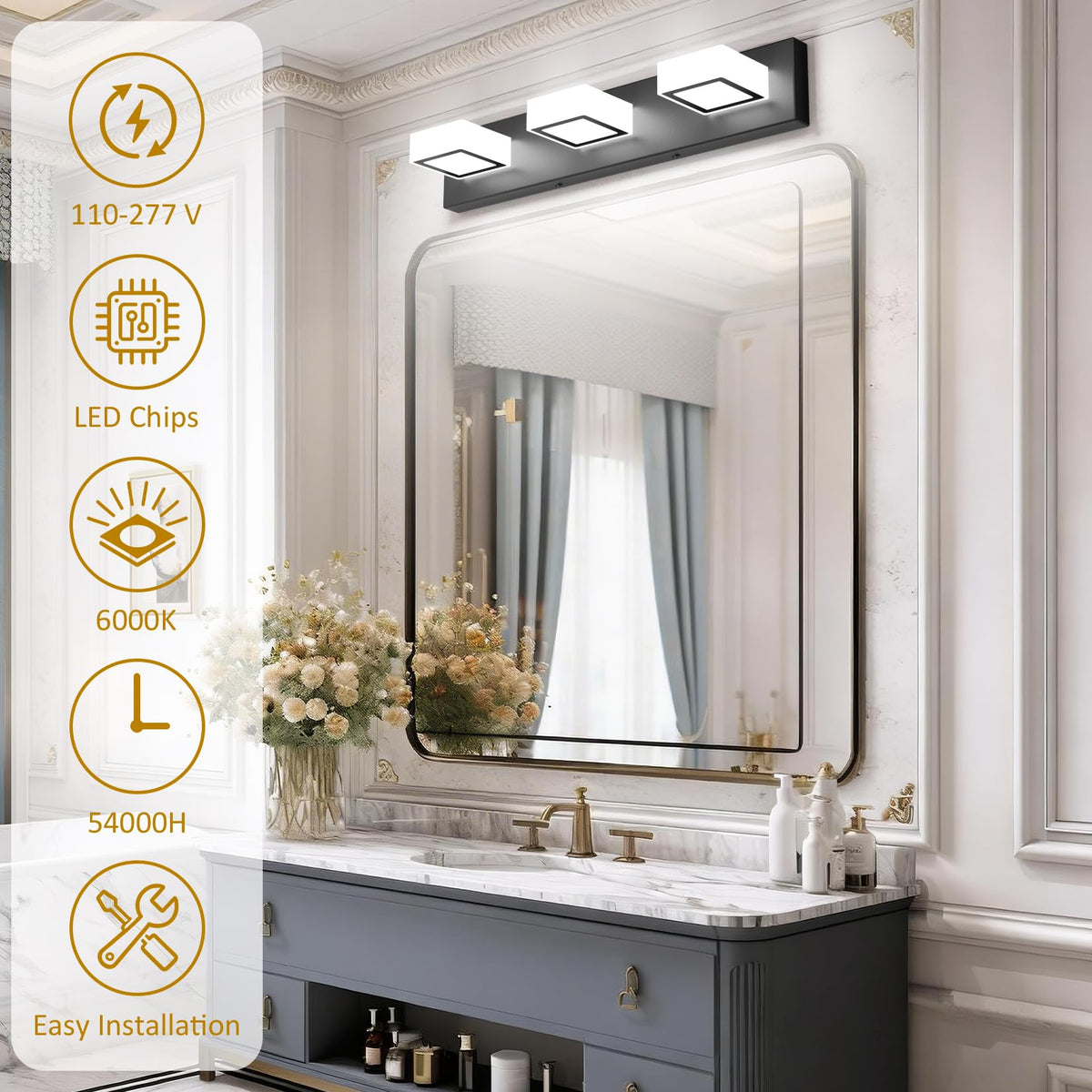 Black Bathroom Vanity Lights 24inch Metal Acrylic LED Modern Bathroom Wall Lighting Fixtures Over Mirror Matte Black (Black-White light / 24 inch)