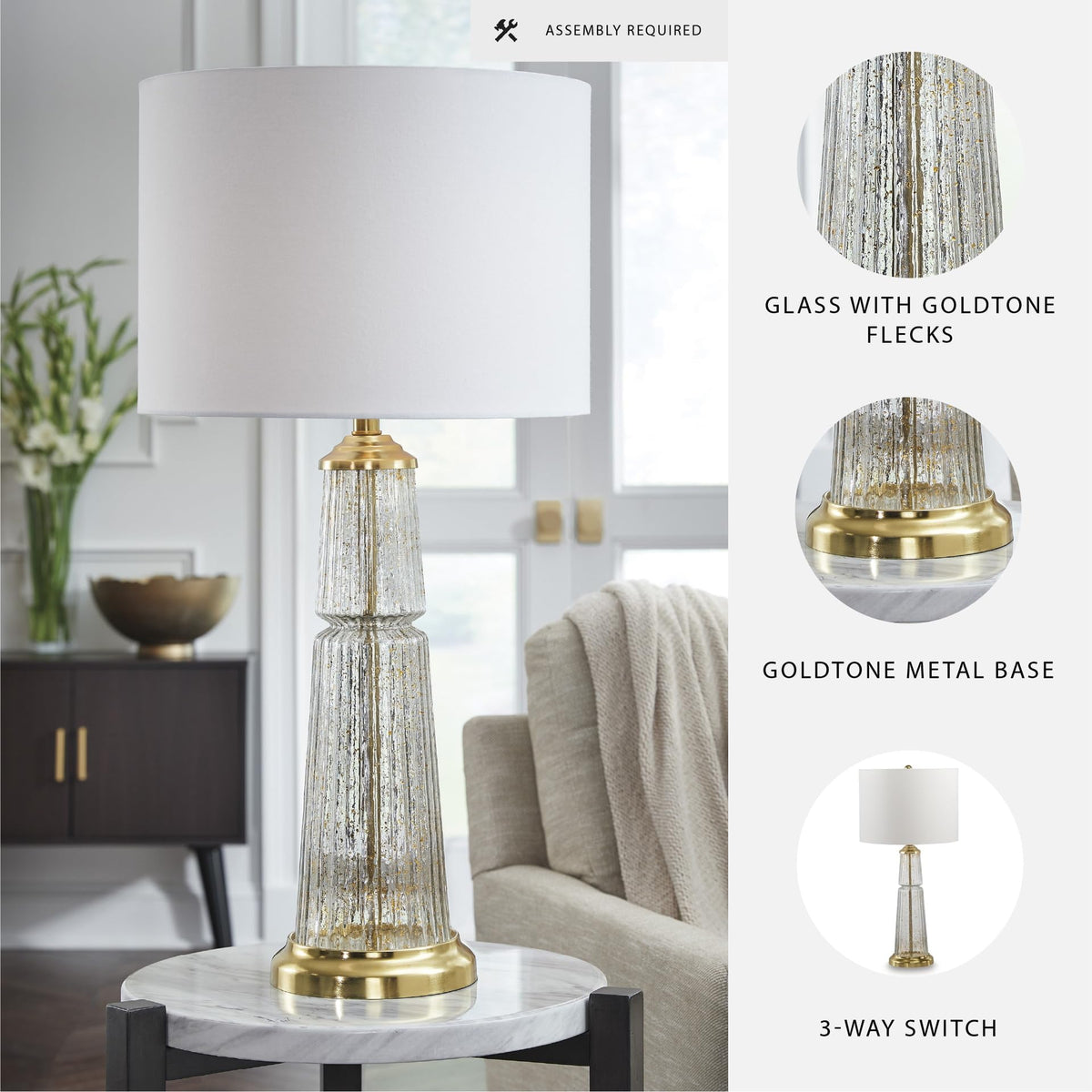 Bakersboro Tall Glass Table Lamp (Clear/Gold Finish / Table Lamp)