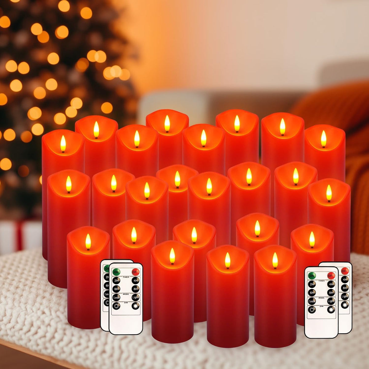 Christmas Flickering Flameless Candles - 24 Pack, Red