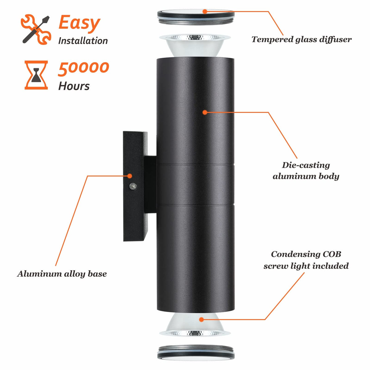 Outdoor Wall Lights 2 Packs (Black)