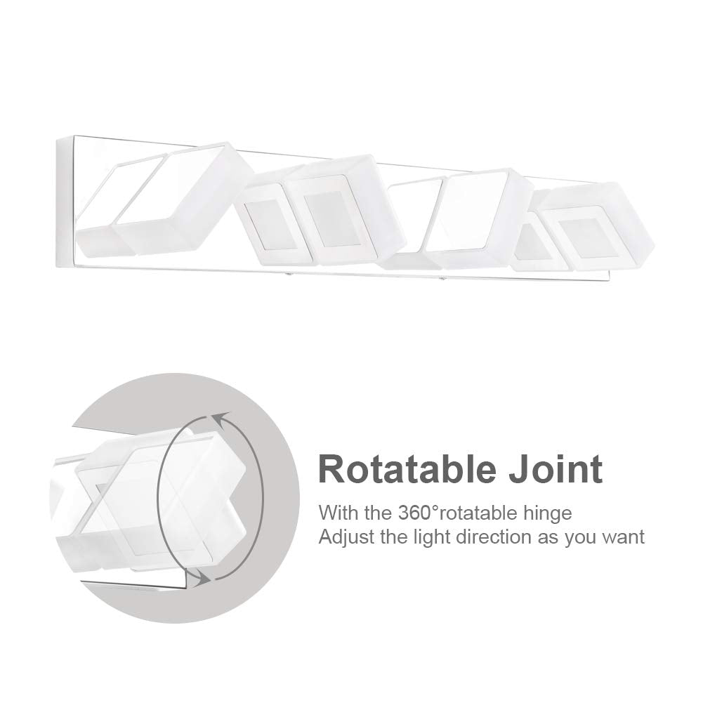 Dimmable Bathroom Lights Modern 4 Lights Vanity Lights Fixtures Acrylic Rotable 360° LED Modern Vanity Lighting for Bathroom (Chrome-Dimmable / 26 inch)