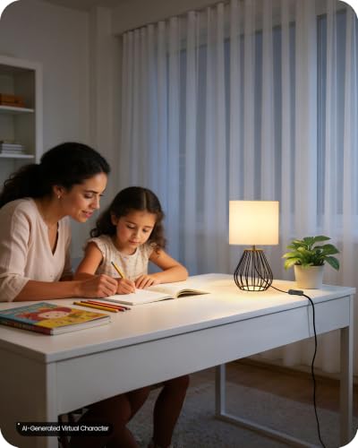 Small Table Lamp for Bedroom (White + Black)