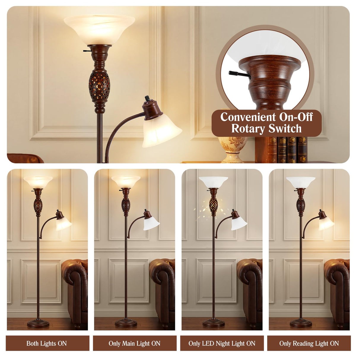 70" Floor Lamp with Night Light (Brown 2)