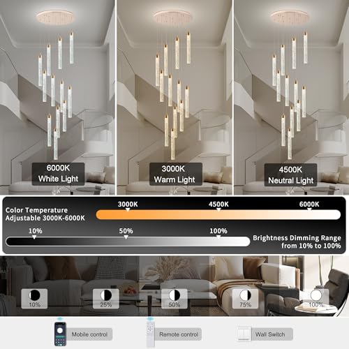 12 Lights High Ceiling Crystal Staircase Chandelier Gold (Gold / 12 lights)