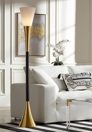 Piazza 72 1 2" Tall Brass and Black Torchiere Floor Lamp (Black and Gold)