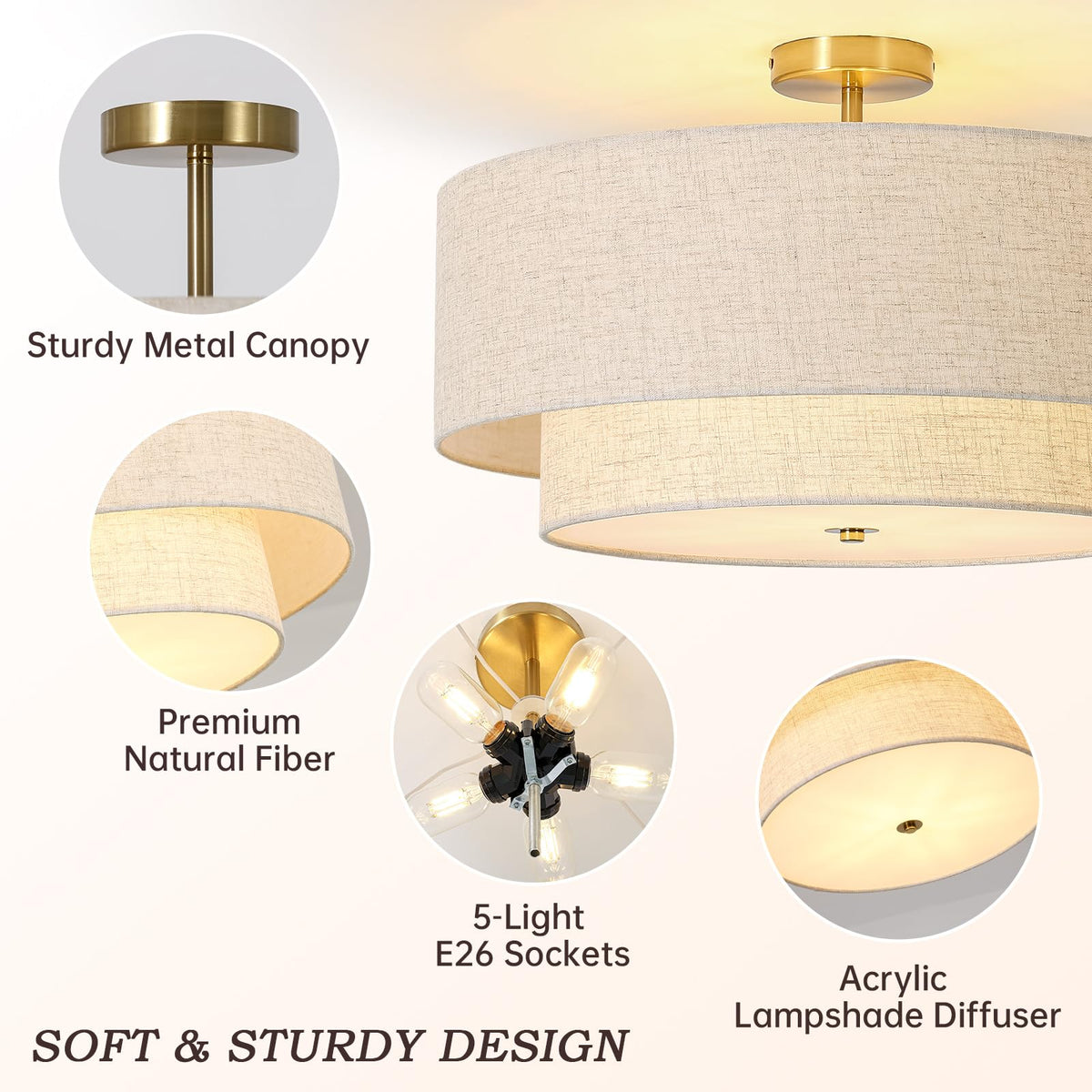 23.6" Semi Flush Mount Ceiling Light (Gold / 23.6")