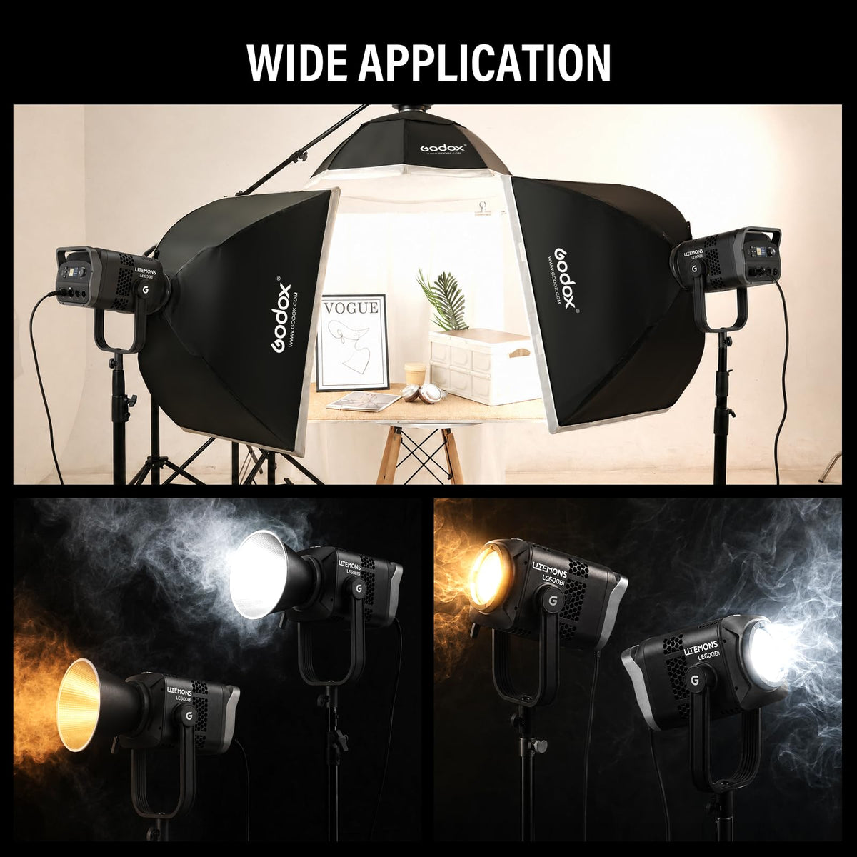 2Pack LE600BI Kit with Softbox Light Stand Black (BLACK)