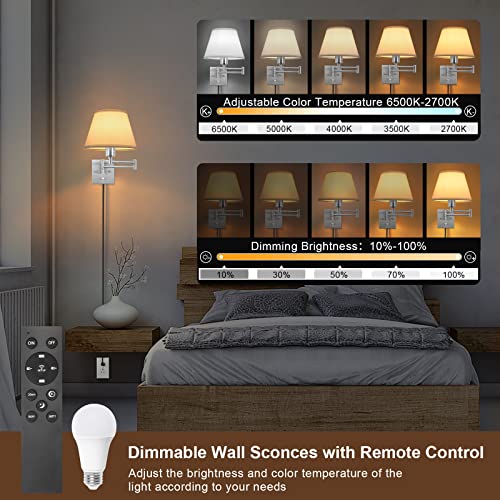 Wall Sconces Plug in (White-Remote / Medium)