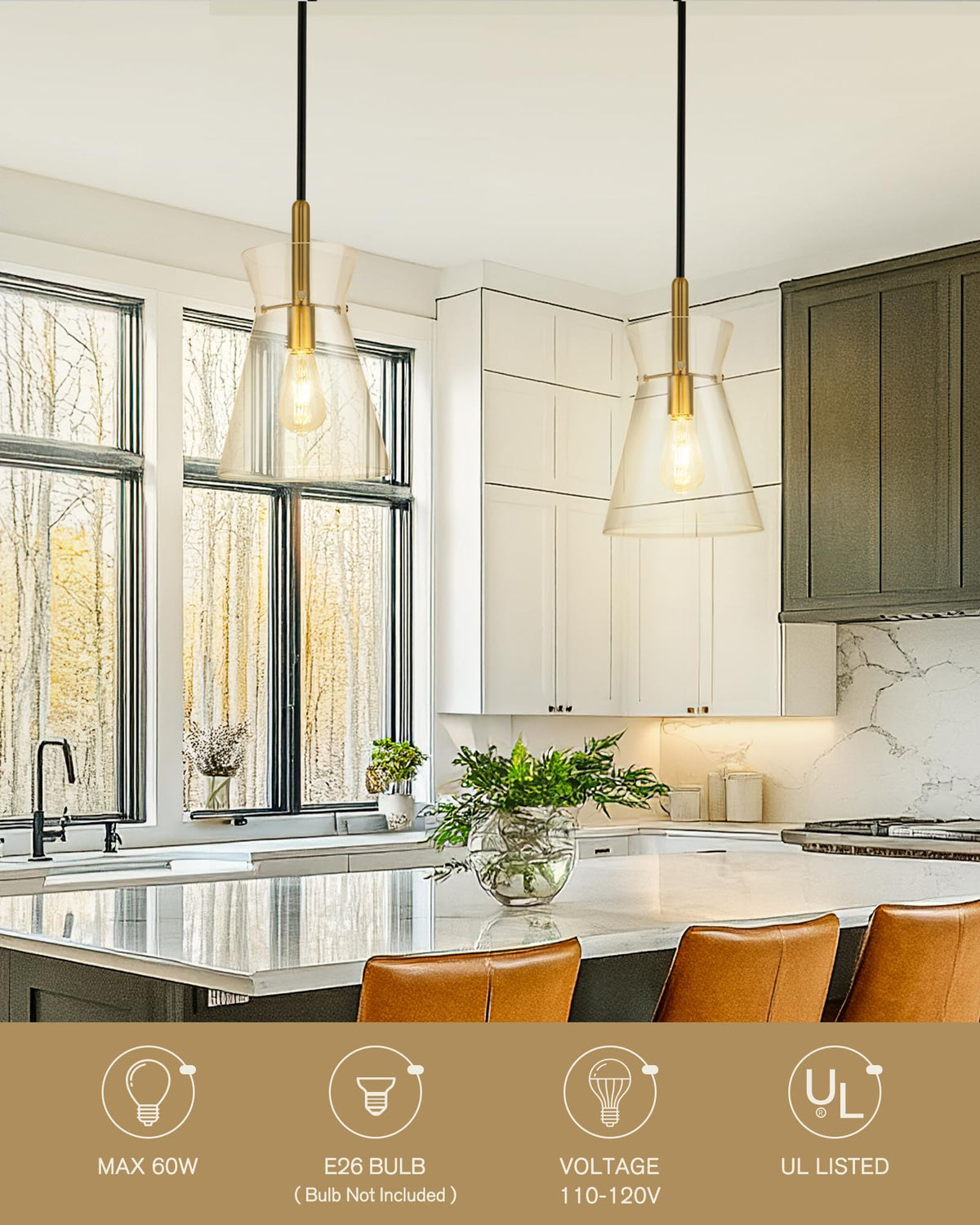 Black and Gold Pendant Light Fixtures (Black & Brushed Gold)