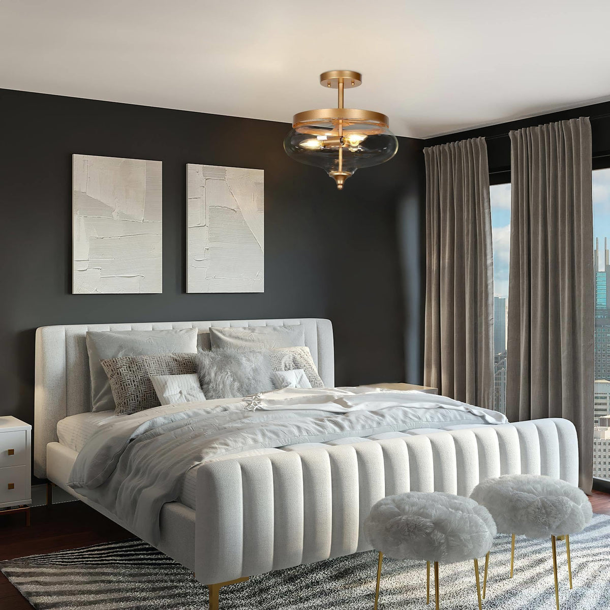 Semi Flush Mount Ceiling Light (Dark Gold)