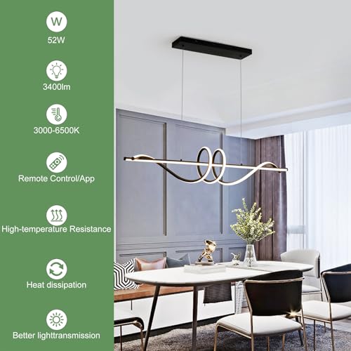 Modern LED Chandelier (39in/Black/Wave/52W-Dimmable)