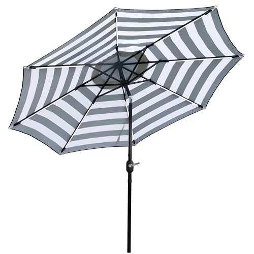 9FT Outdoor Solar LED Lighted Patio Umbrella with 8 LED Strip Lights & 8 Ribs