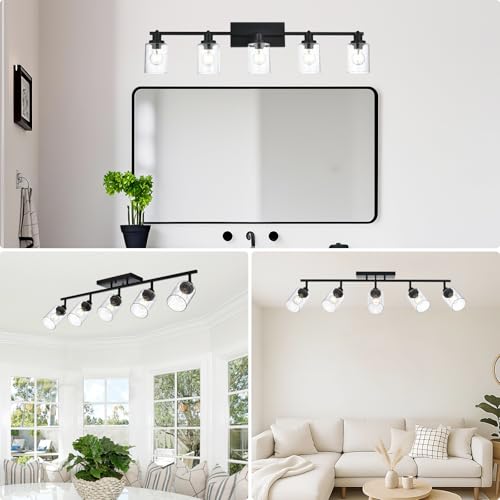 5 Light Black Track Lighting Kit Ceiling Mount Kitchen Track Lighting Fixtures (Black / 5-Light)