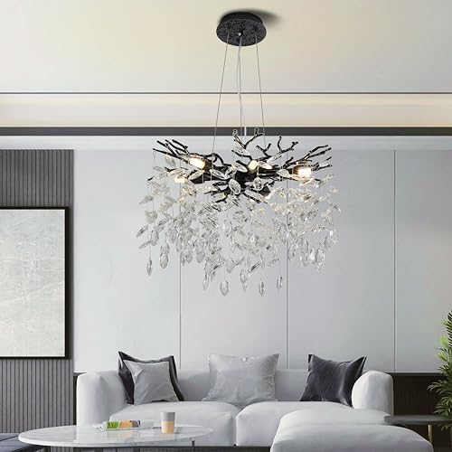 Modern Crystal Tree Branches Chandelier (Black / Round 18")