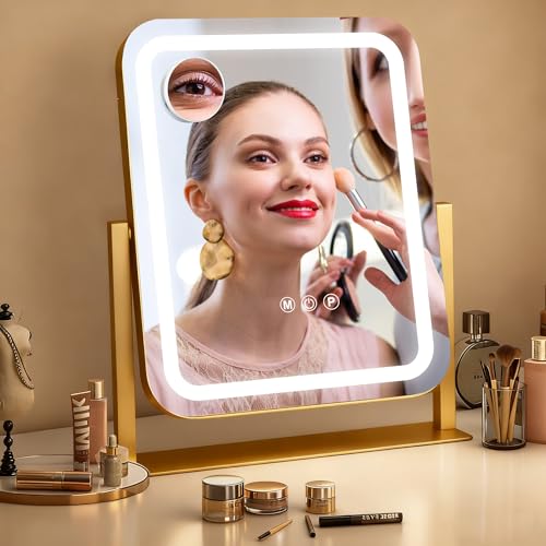 Gold Vanity Mirror with Lights 15"×13" (Gold / 13"L x 15"W)