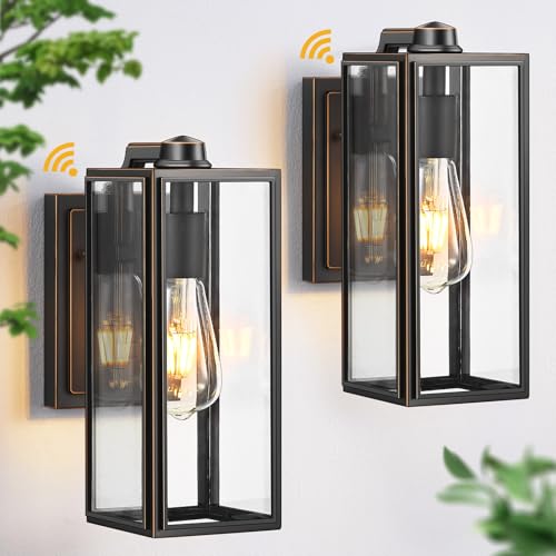 Dusk to Dawn Outdoor Wall Lighting (Black(Gold Trim) / D2D Square 2-Pack)