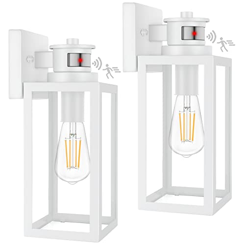 2 Pack Motion Sensor Outdoor Wall Lantern (White / 13.25 inch)