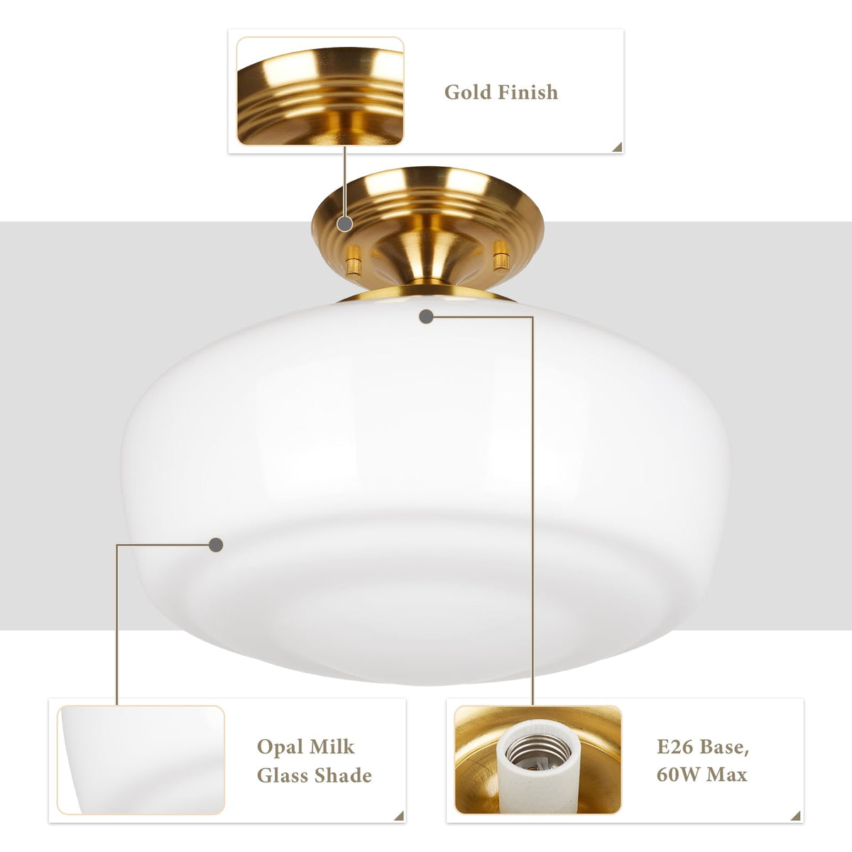 Large Schoolhouse Style Semi Flush Mount Ceiling Light Fixture (Gold / Large)