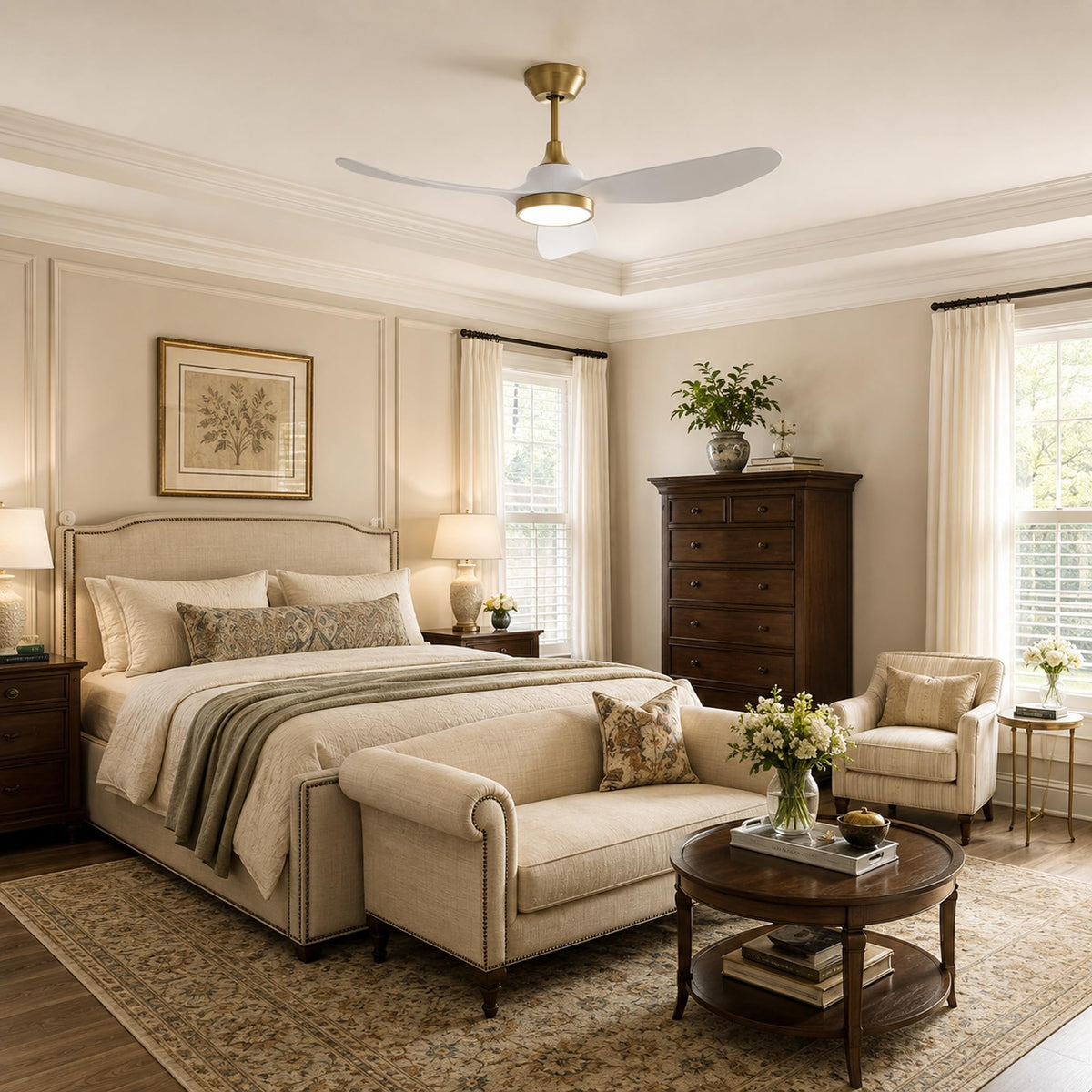 42 Inch Ceiling Fan with Lights (White & Gold / 42 inch)