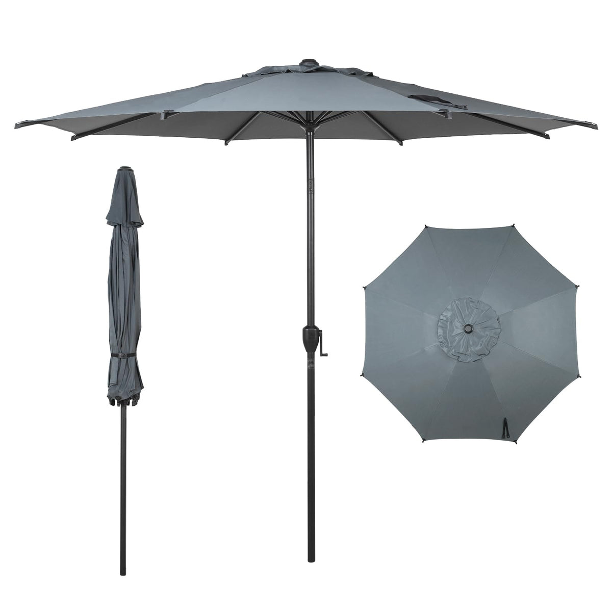 9FT Lyon Outdoor Patio Umbrella Outdoor Table Umbrella with Push Button Tilt and Crank Market Umbrella 8 Sturdy Ribs UV Protection Waterproof for Garden Deck Backyard Pool Grey (9 FT(8 Ribs) / Grey)