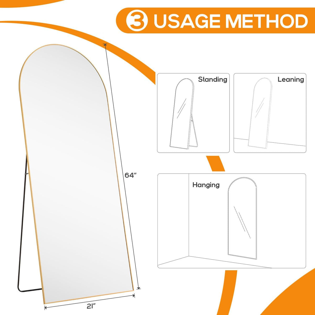 16"x59" Arched Mirror Full Length (Classic Gold-arched / 59"L x 16"W)