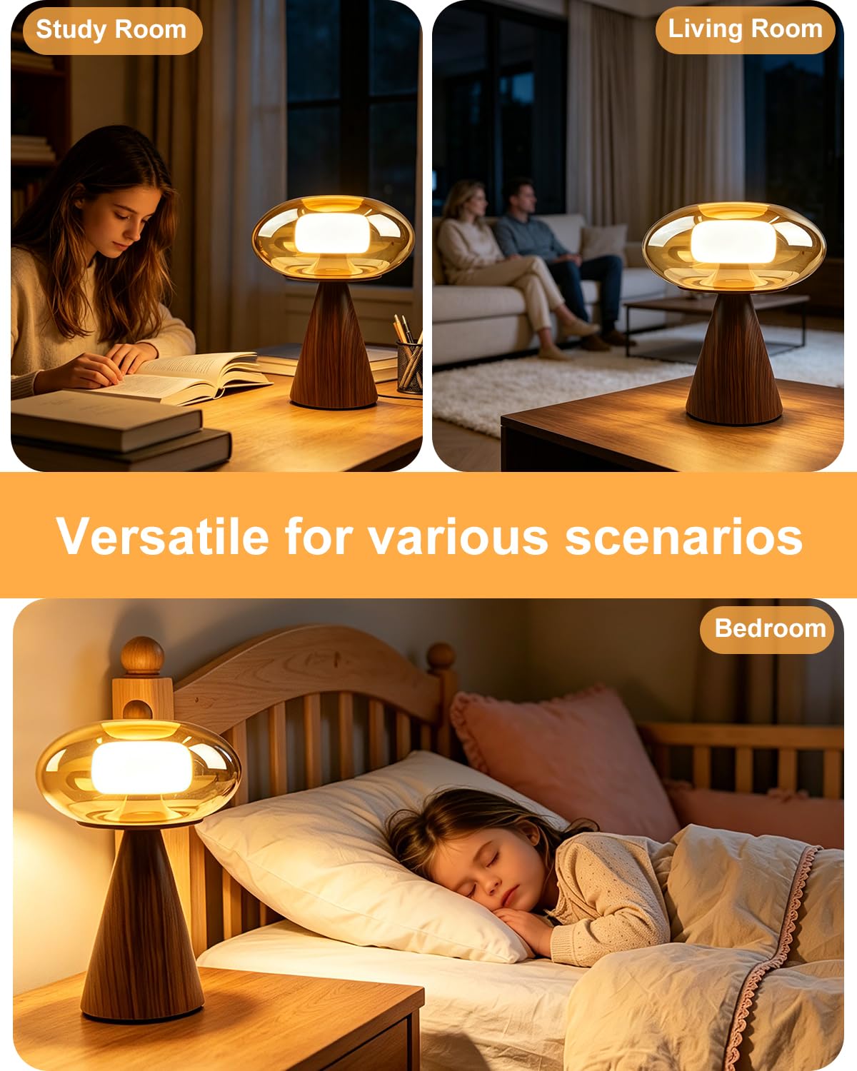 Mushroom Bedside Table Lamp Dimmable RGB Ambient Lighting Lamp (25-Dark Walnut-Mushroom)