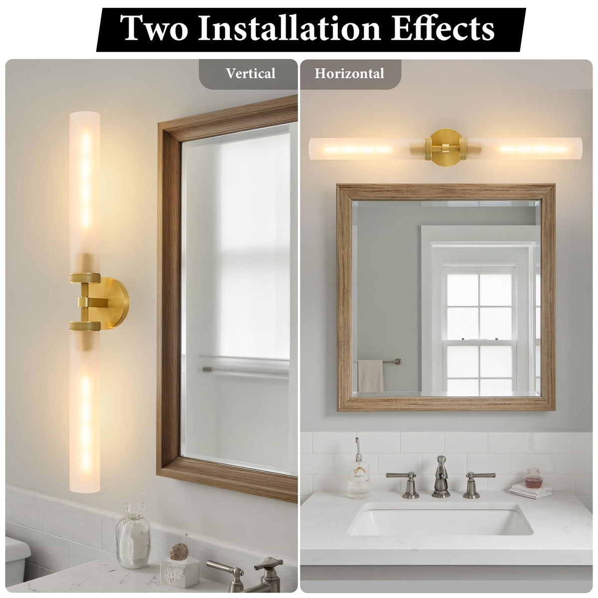 Gold Brass Bathroom Wall Sconce (Elegant Gold-Frosted Glass / 2 Pack)