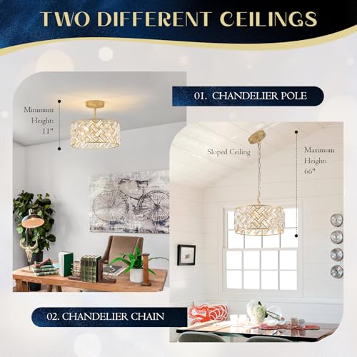 12" Gold Crystal Chandelier 4 (Drum Gold)