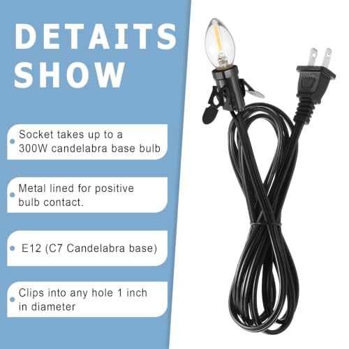 6 Pcs Lights Accessory Cord with LED Light Bulb (Black)