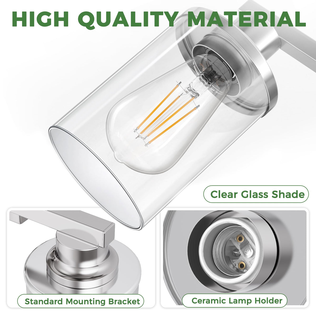 4 Light Chrome Bathroom Vanity Light Fixture ETL Listed (Chrome / 4-Light)