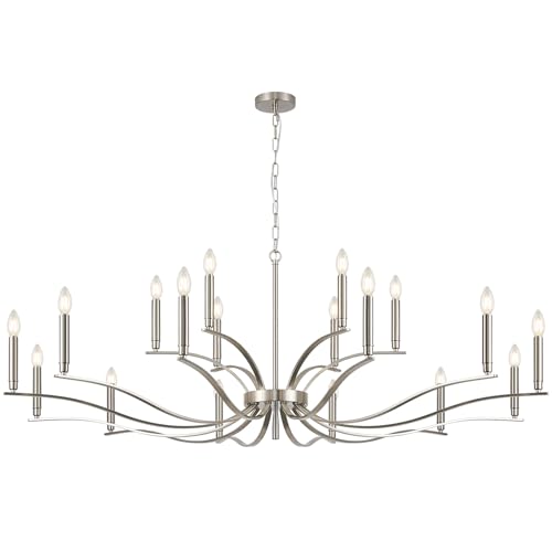 18 Light Nickel Living Room Chandelier High Ceiling Foyer Candle Chandelier Large Modern 59in Metal Chandeliers Hanging Light for Master Bedroom Dining Room Light Fixture Over Table (Nickel / 59 inch)